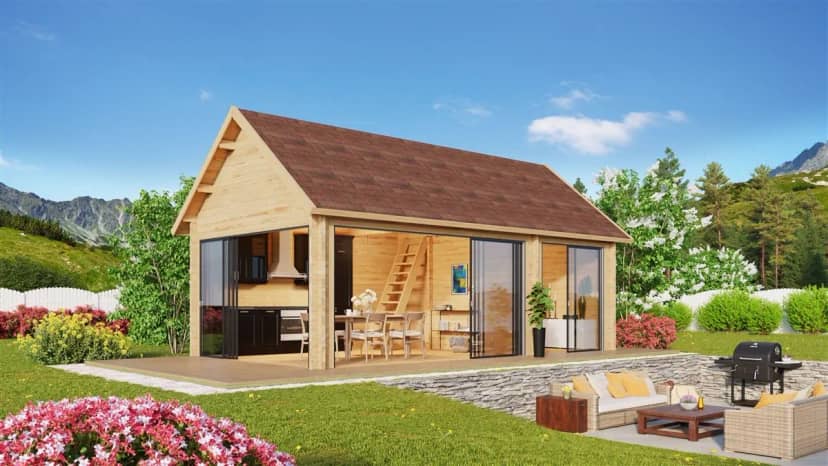 Outdoor kitchen at The Ridge: Luxury space for corporate retreats and wellness workshops.