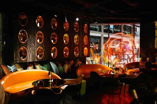 Upscale bar at Duck & Waffle Edinburgh with lounge seating for evening receptions and networking.