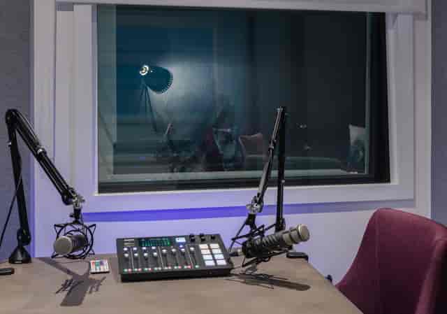 Modern audio recording studio in West London for high-quality podcasting events.