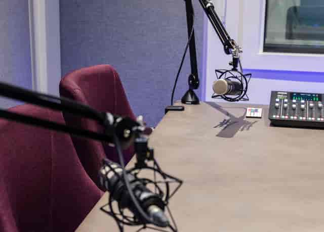 Table Top Content Room in West London with audio setup for podcasts and virtual events.