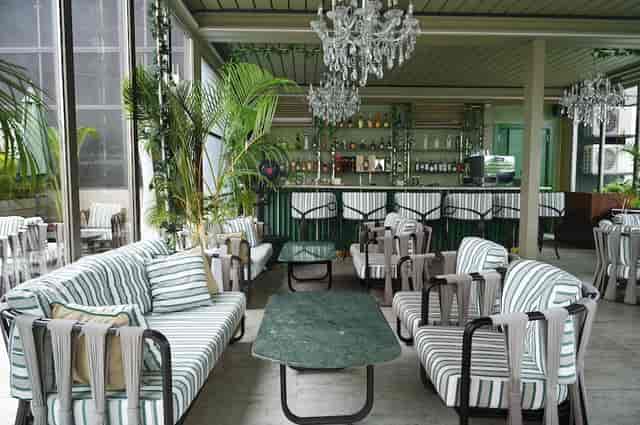 Upscale Delborough lounge with outdoor seating, perfect for networking receptions and VIP events.
