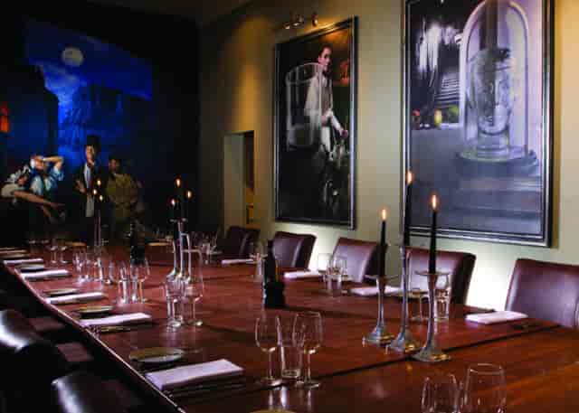 Private dining room at Hotel du Vin Edinburgh with dramatic lighting for exclusive events.