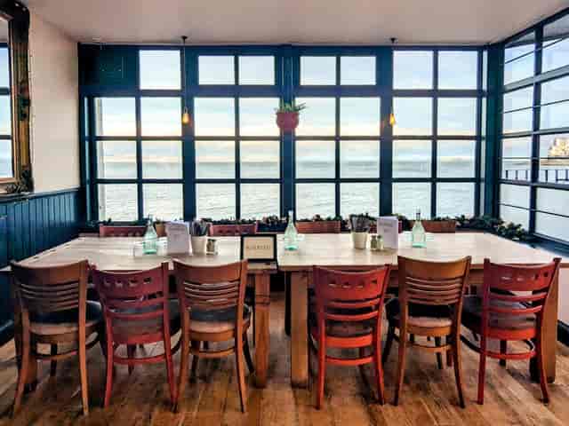 Intimate breakout session at Old Chain Pier with coastal views and natural light for executive events.