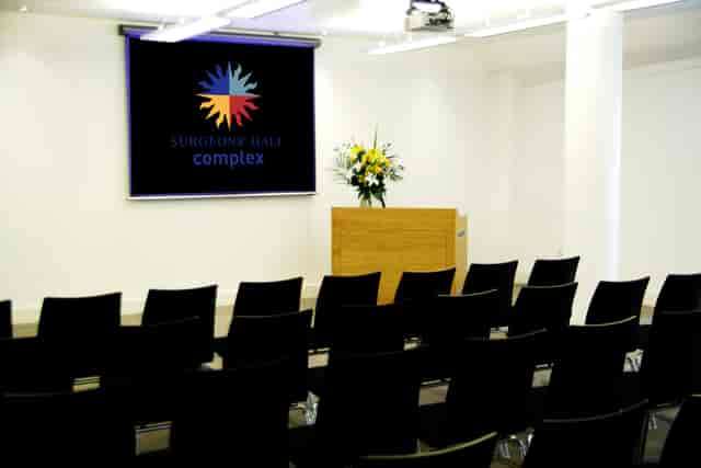 Theater-style GB Ong Room at Surgeons' Hall for professional conferences and presentations.
