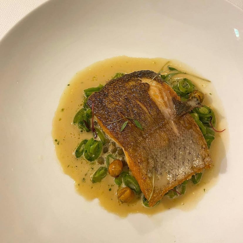 Gourmet white fish entrée at a De Harmonie gala dinner, upscale executive luncheon catering.
