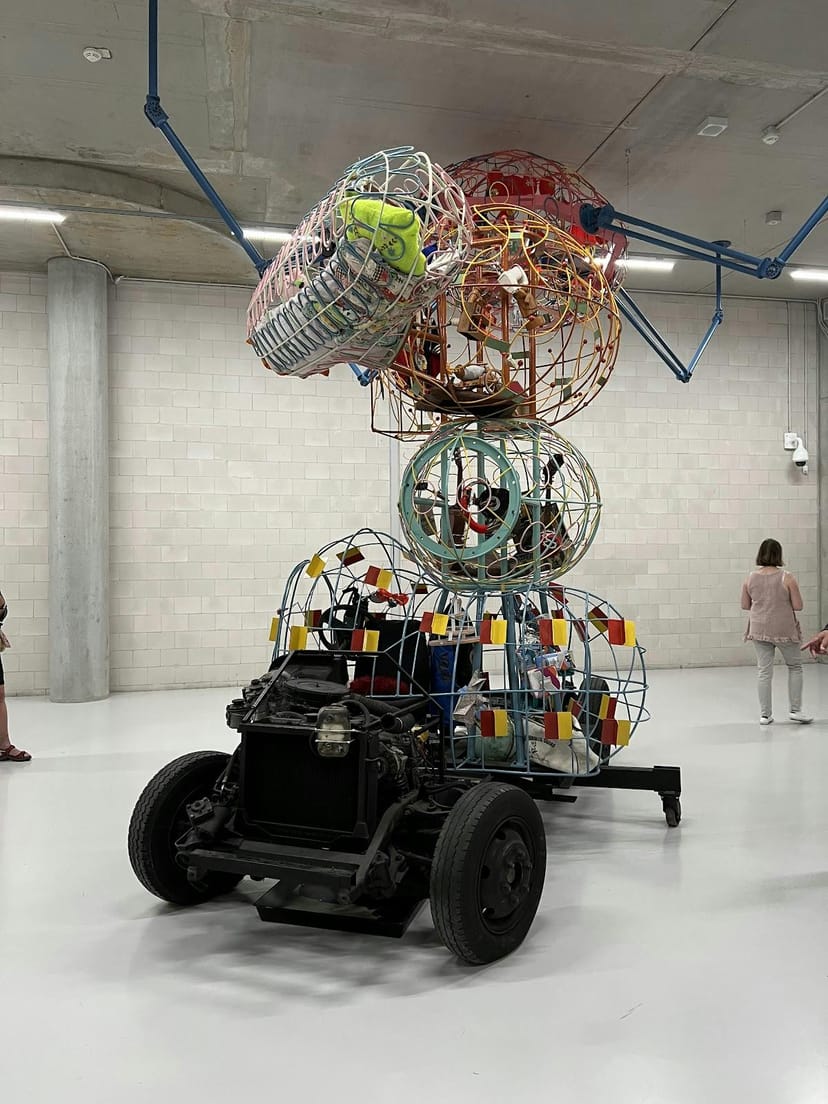 Industrial art installation on Depot Boijmans Van Beuningen rooftop terrace for corporate events.