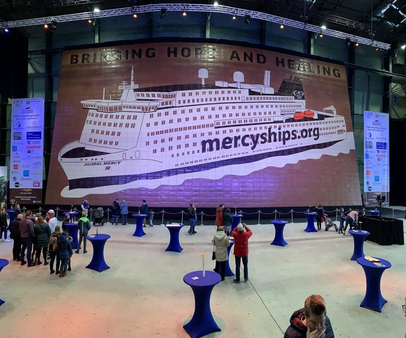 Branded installation at RDM Onderzeebootloods networking reception event.