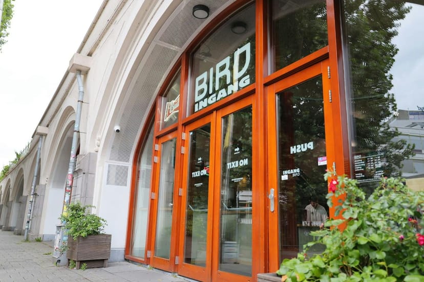 Industrial restaurant entrance in BIRD Rotterdam, perfect for breakout spaces and evening events.