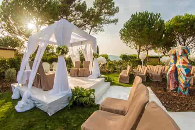 Outdoor ceremony setup at Terre Blanche Hotel for corporate seminars and incentive events.