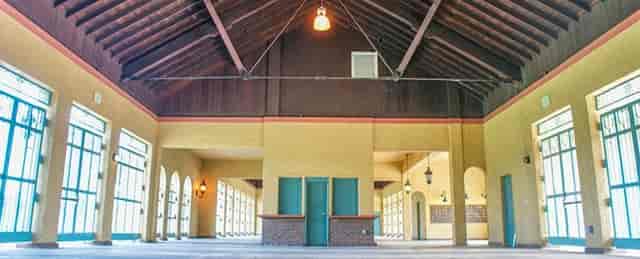Rustic City Park Pavilion with vaulted ceilings for industrial wedding and event receptions.