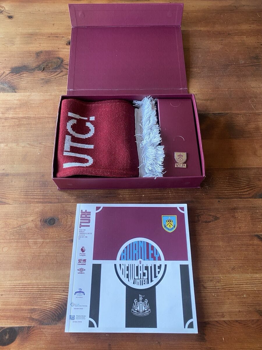 Burnley FC Corporate Hospitality Pack scarf And VIP Pin BNIB with Program | eBay UK