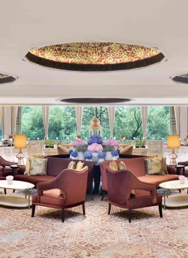 Kamal Bagh Taj Mahal: Elegant pre-function space for luxury networking and VIP lounge events.