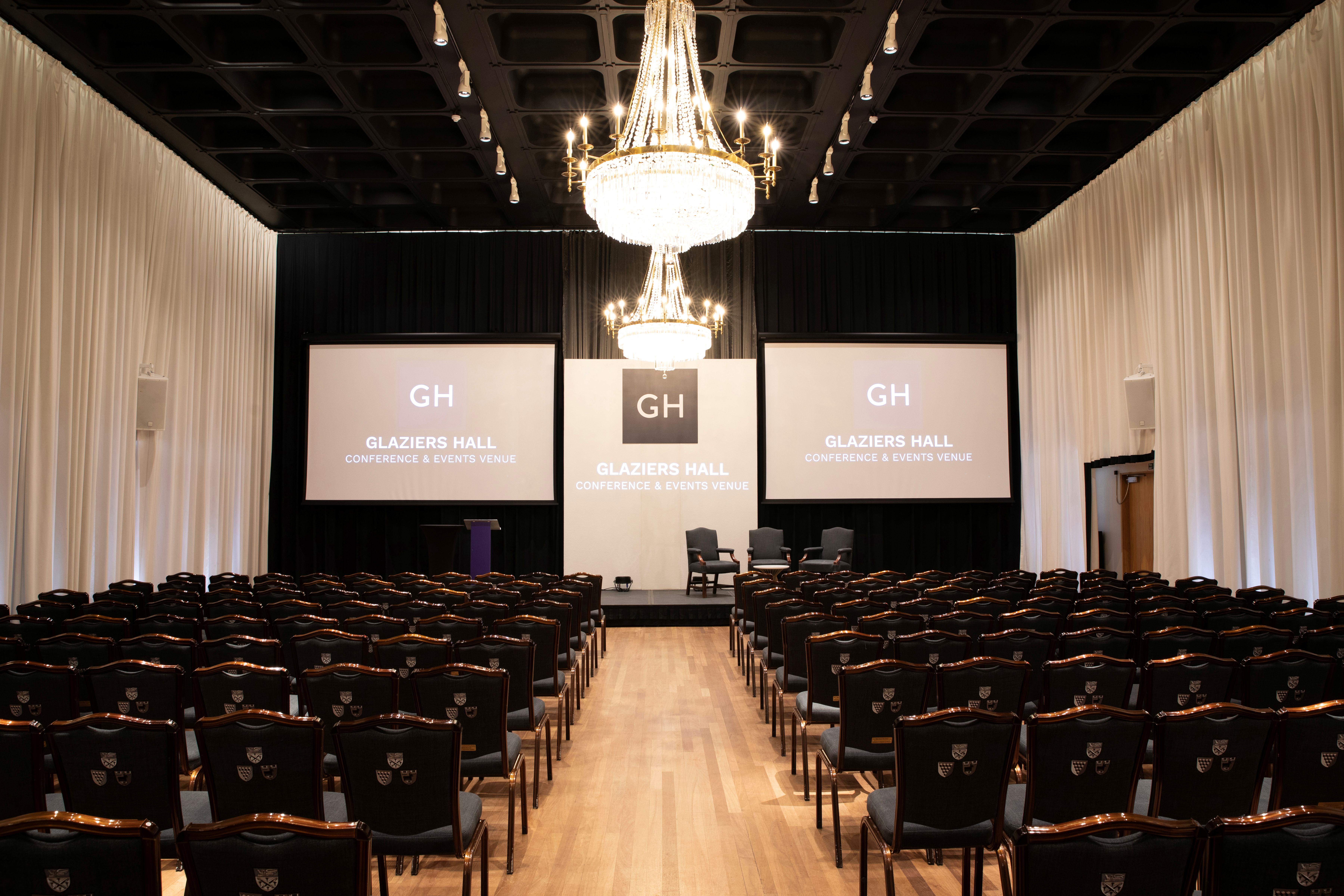 Elegant Banqueting Hall at Glaziers Hall, perfect for corporate conferences and presentations. - Banner