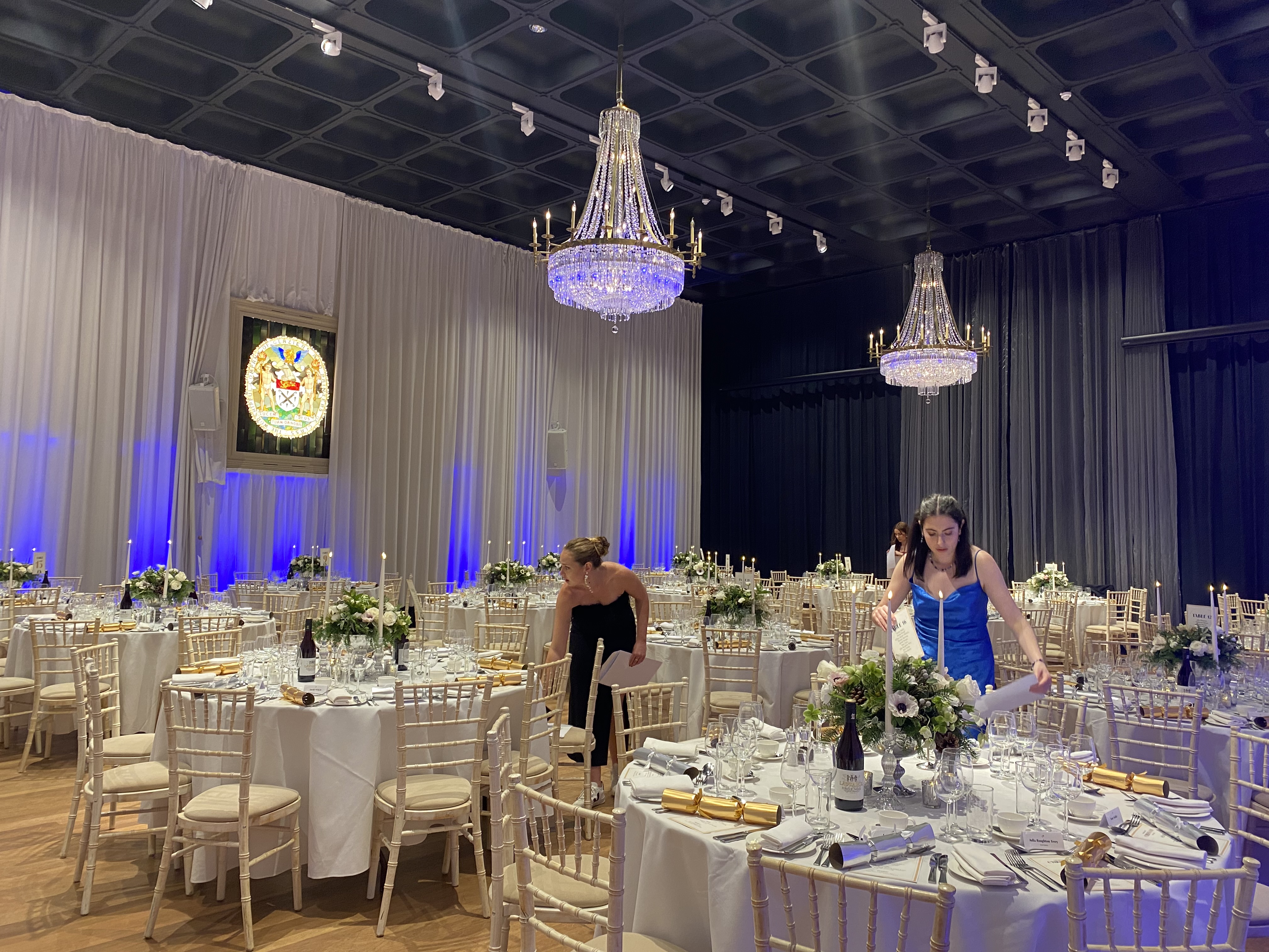 Elegant Banqueting Hall at Glaziers Hall, ready for a stylish upscale wedding reception. - Banner