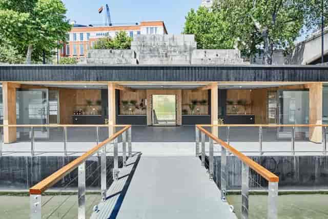 Cormorant Deck: modern event space with large windows, perfect for gatherings and corporate events.