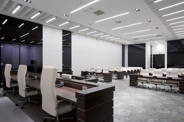Modern boardroom at Cambridge AIFC for corporate training seminars and legal meetings.