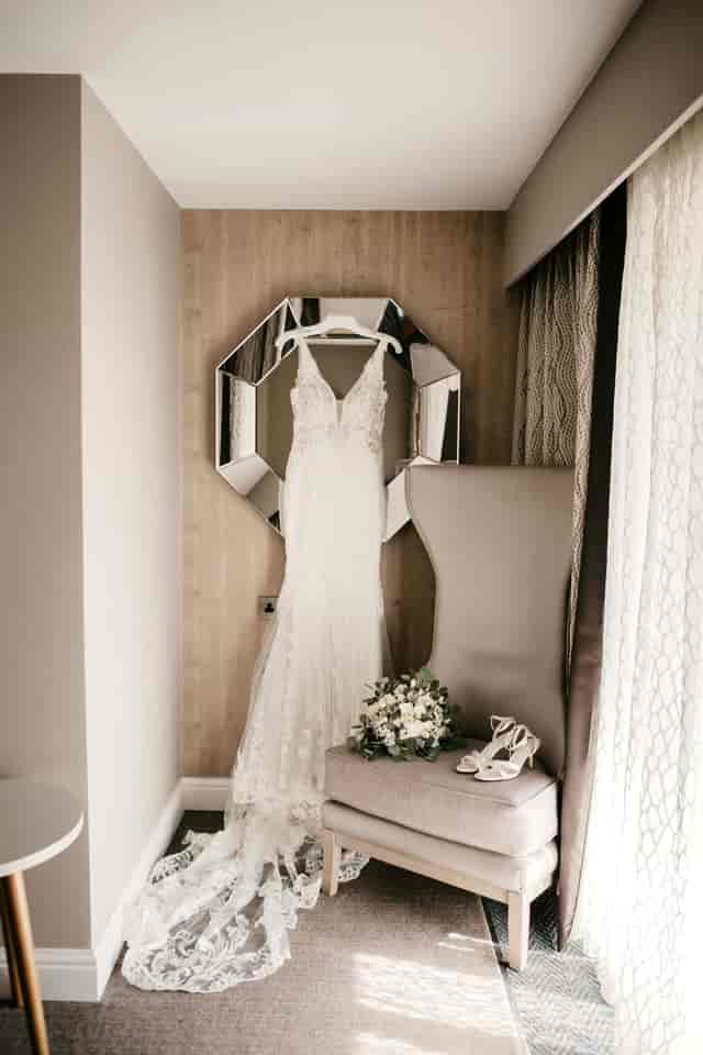 Bridal getting ready shot at Moddershall Oaks wedding ceremony room.