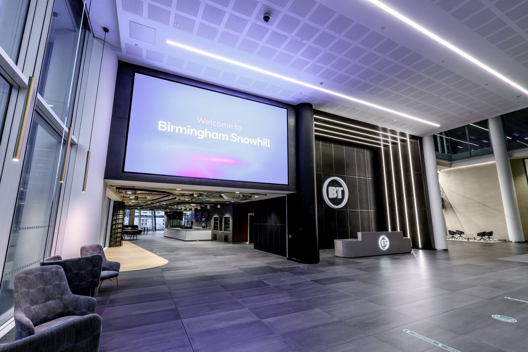 Modern corporate lobby at Three Snowhill for professional event hosting and brand activation. - Banner