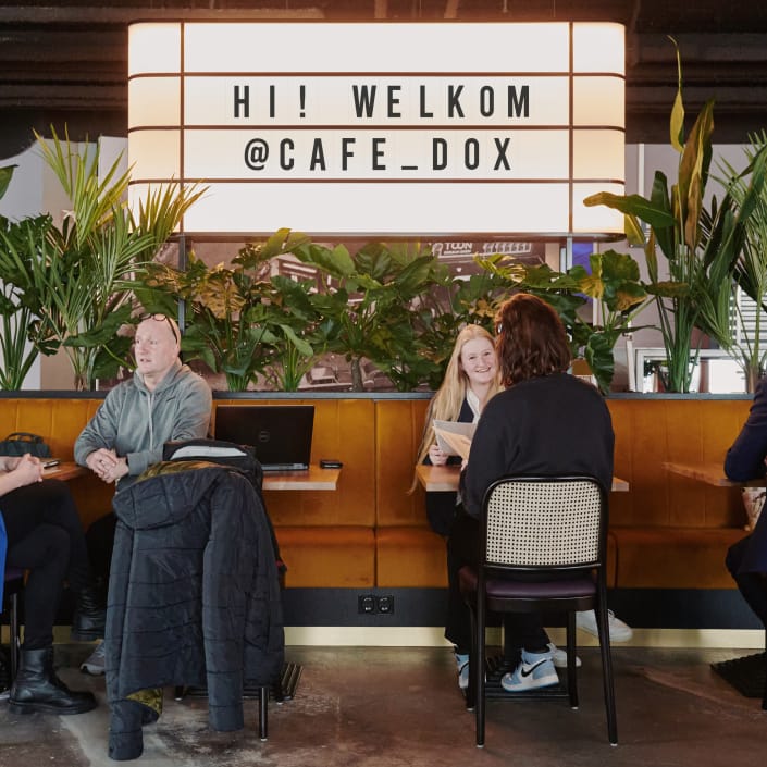Café Dox modular banquet seating for networking and small-group corporate events.