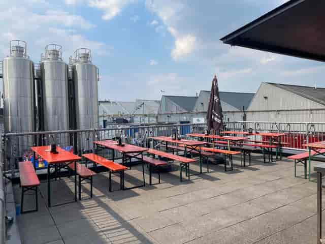 Industrial-chic roof terrace beer garden for networking events and receptions.