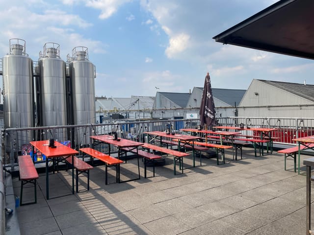 Industrial-chic roof terrace beer garden for networking events and receptions.