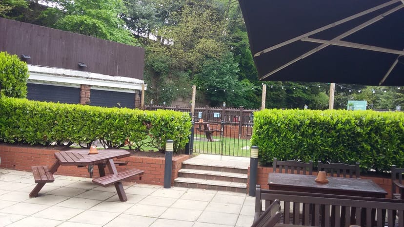 ATM at The Old Hare and Hounds Rednal, featuring casual outdoor space for informal networking events.
