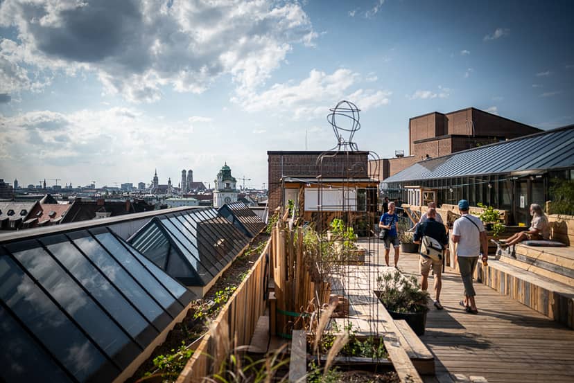 Dachgarten rooftop venue with industrial decor for networking receptions and sunset mixers.