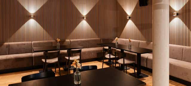 Y.OUR Pavillon cafeteria: tiered lighting, professional workshop space, VIP networking venue.