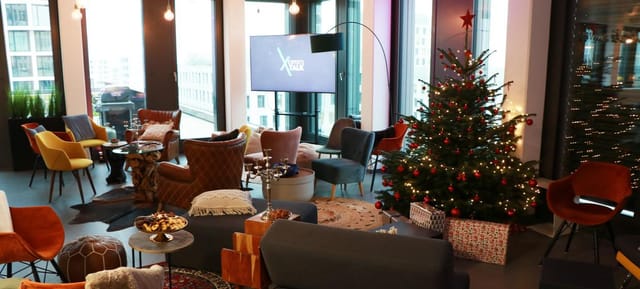 Cozy lounge at DECK7, perfect for holiday networking mixer or small-group workshop.