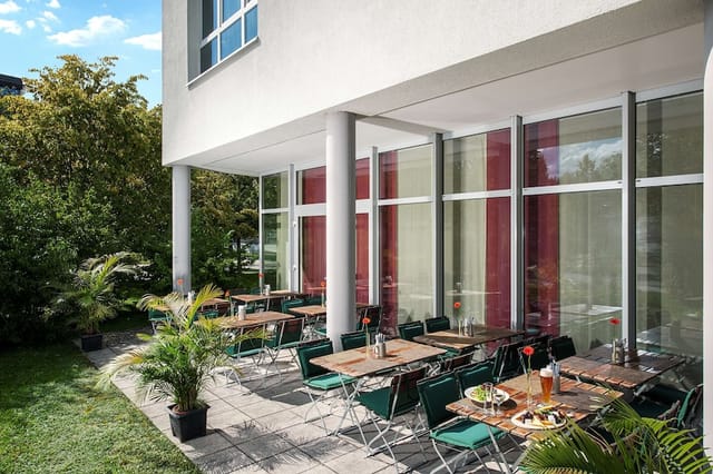 International Restaurant patio with lounge seating for conference breakout and networking events.