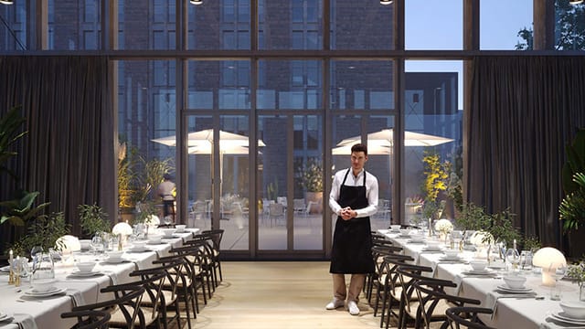 Panorama at Bergson Kunstkraftwerk: Minimalist venue for corporate galas and elegant dinners.
