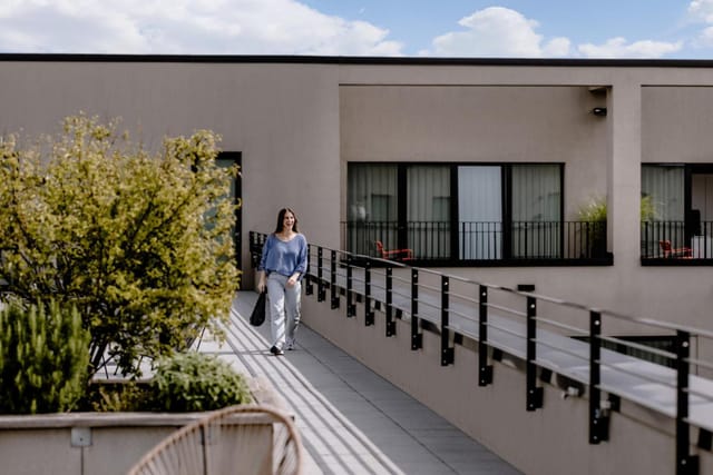 Outdoor terrace at The Flag München, ideal for networking and corporate breakout events.