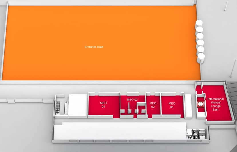 B6 Lounge floor plan: Trade Fair Center Messe München exhibition hall and breakout rooms.