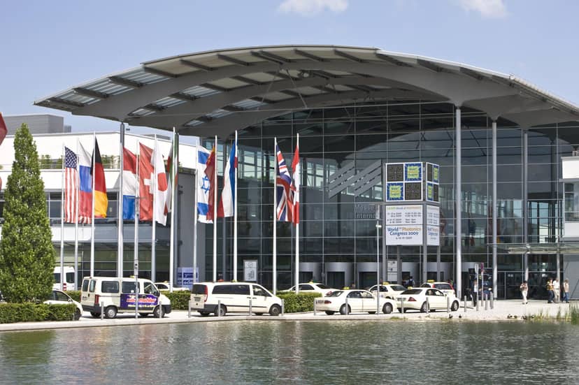 Messe München exhibition center entrance for international trade fairs and conventions.