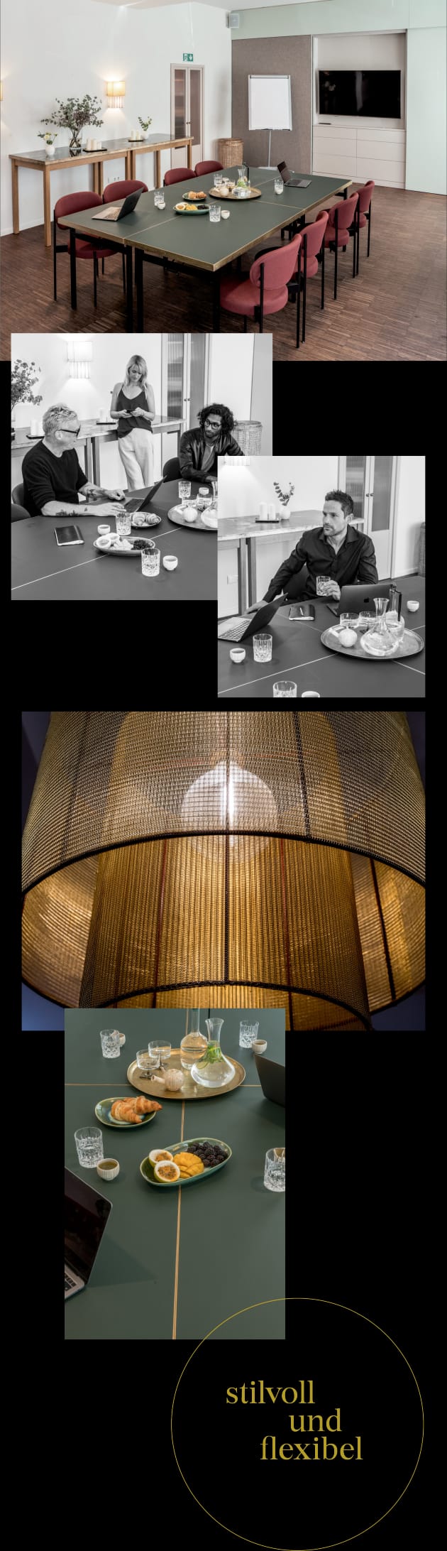 Minimalist table setting with elegant lighting for executive networking dinner and premium events.