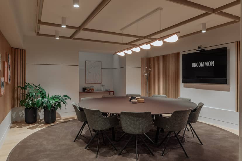 Modern Meeting Room 6 in Uncommon Holborn with round table for collaboration and brainstorming.