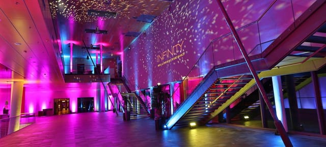 Ballhausforum reception area with dynamic LED lighting for corporate events and gala venue hire.