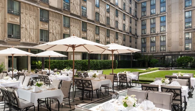 Outdoor banquet garden, L'Hotel du Collectionneur, upscale corporate luncheon and event venue.