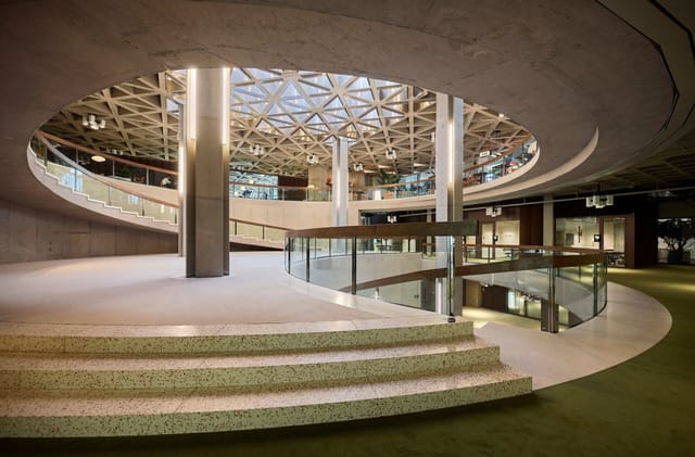 Grand Hall at Mix Brussels: multi-level atrium for corporate event and cocktail reception venue.