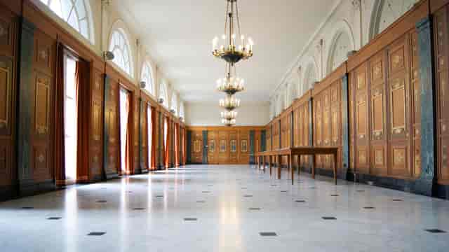 Coudenberg Palace atrium with ornate wood paneling for gala events and cocktail receptions.