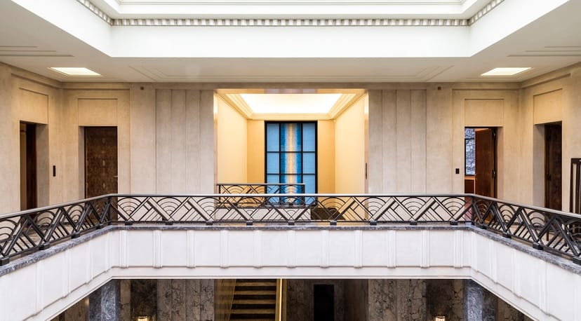 Art Deco foyer at Fondation Boghossian, ideal for luxury networking and corporate event hosting.