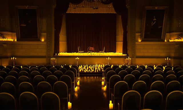 LED candlelight in Concert Noble hall for intimate keynote and atmospheric event venue.