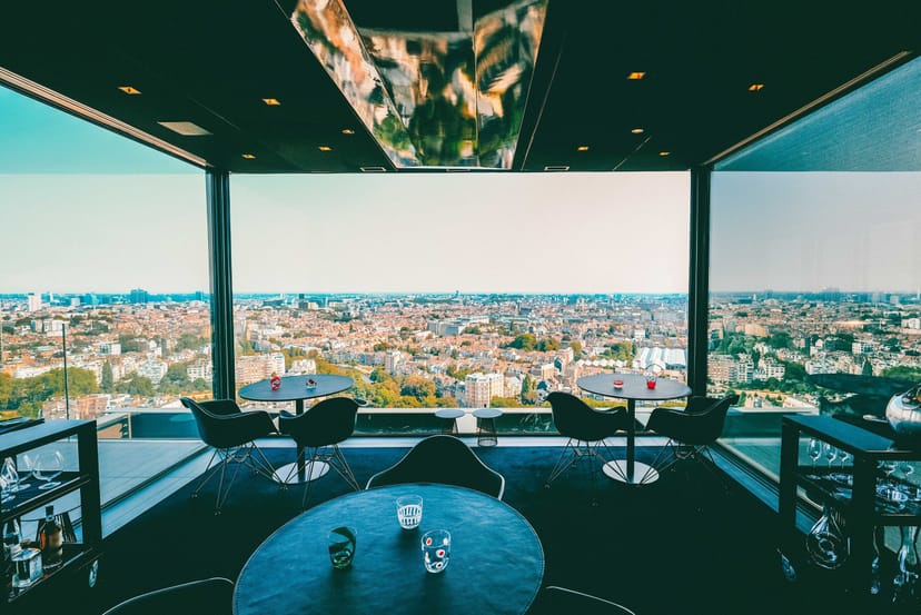 Luxury VIP reception lounge at La Villa in the Sky with panoramic city views.