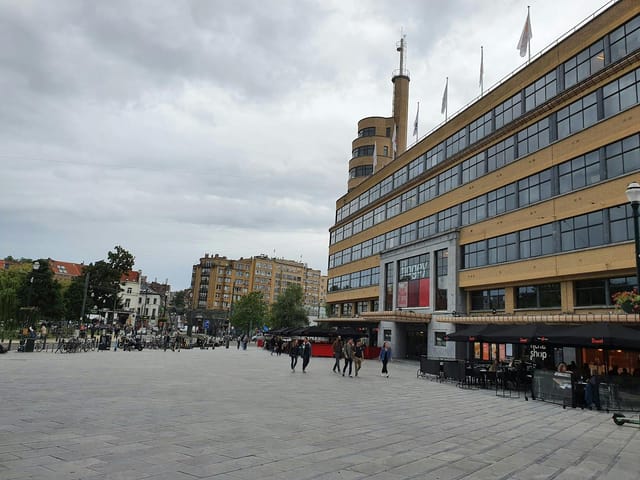 Flagey concert hall with public plaza for festivals and outdoor events.