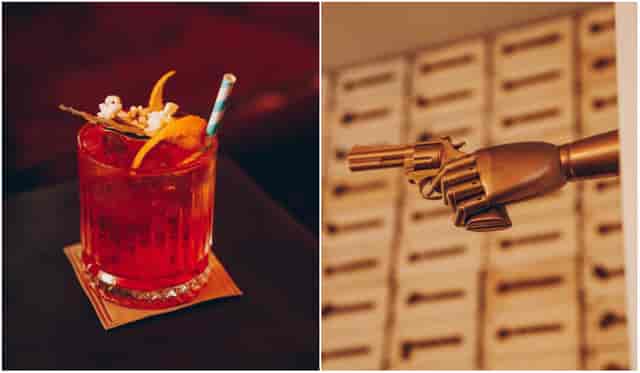 Hollywood cocktail and name card display for experiential gala awards dinner.