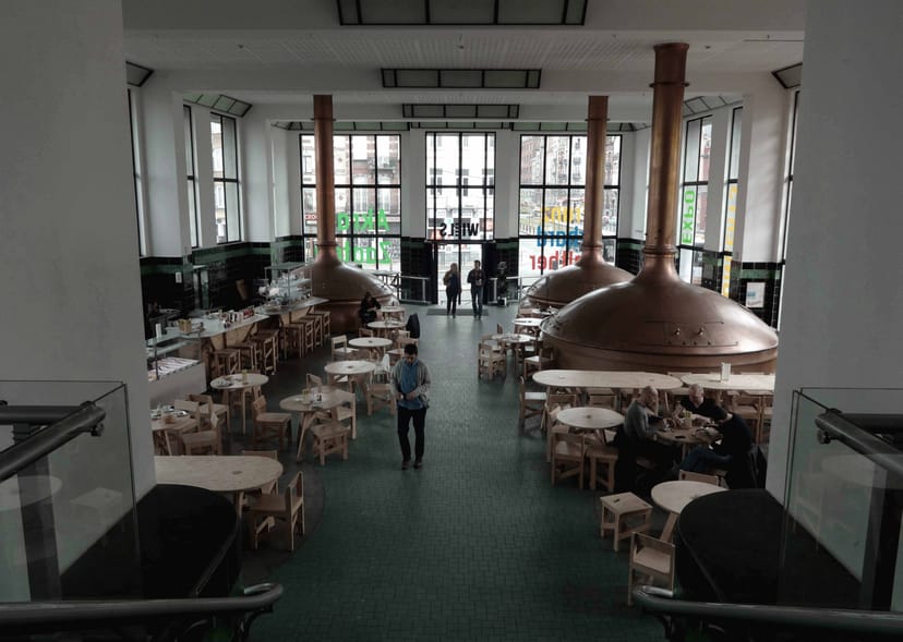 Copper brewing vats at The Brewing Hall WIELS, industrial event venue for branding and networking.