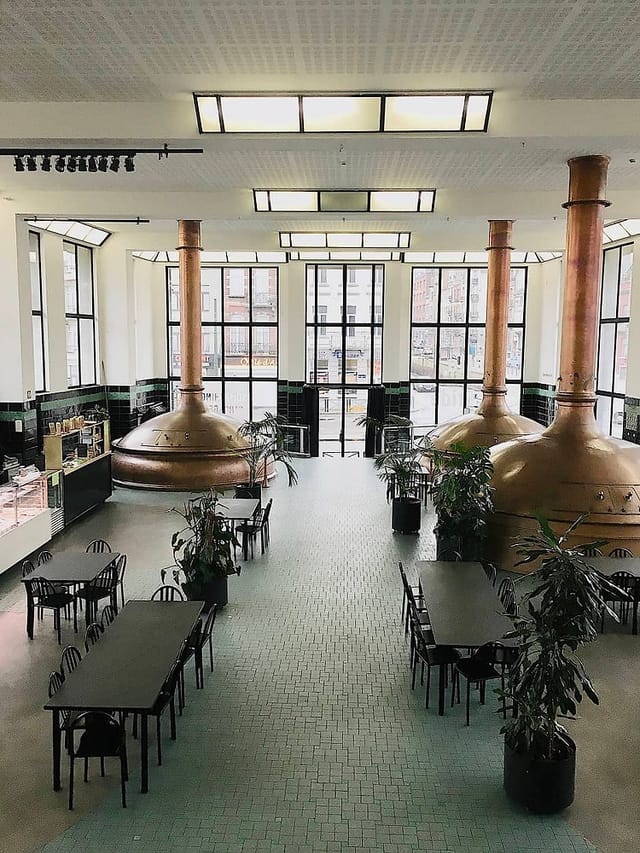 Copper brewing vessels at The Brewing Hall, WIELS: industrial-chic event venue and brand activation.