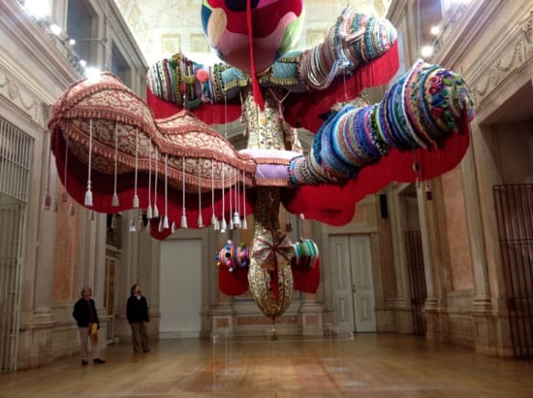 Textile ceiling installation at Verrière gallery for premium corporate events and gala venue styling.