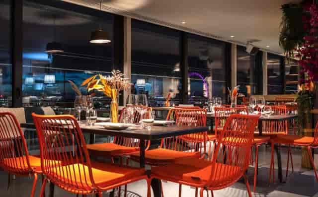 Miradora Rooftop venue with modern decor for evening receptions and private dinner events.