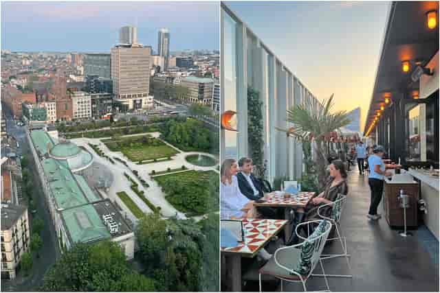 Aerial view of The Hoxton, Brussels rooftop venue and park, perfect for upscale events.